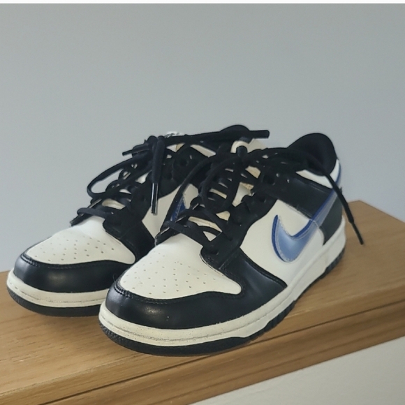 Nike Other - Nike Dunk Low Sneakers Black and White with Blue Swoosh With Crease Guards